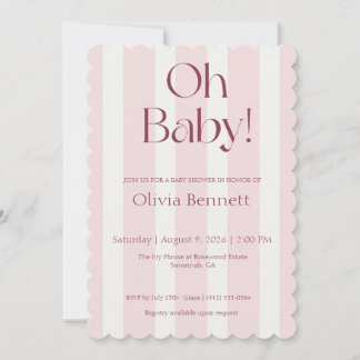 Convite de Churrasco de Bebê Oh Baby Pink Stripe