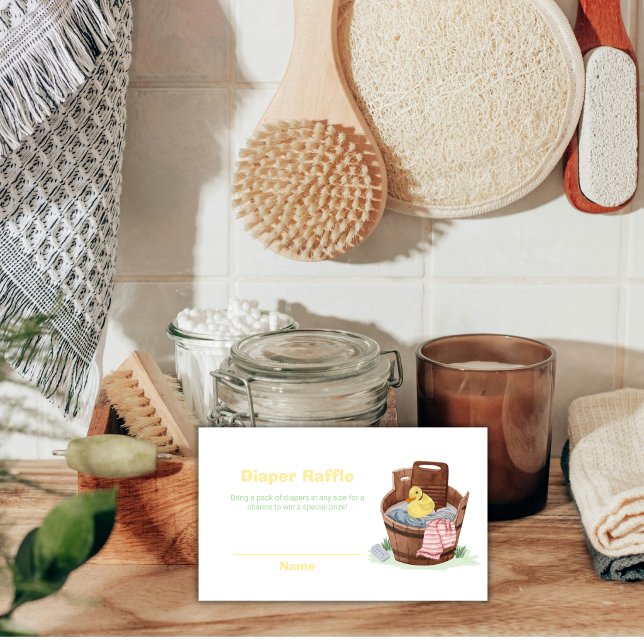 Convite de Churrasco de Bebê Pato de Borracha Banh (Laundry Tub Rubber Duck Diaper Raffle Baby Shower Enclosure Card)
