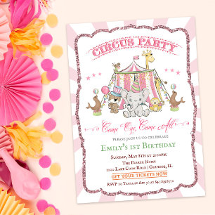Convite de Churrasco de Bebê Rosa de Circo Fofo