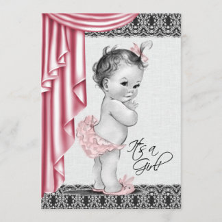 Convite de Churrasco de Bebê Rosa e Preto Fofo