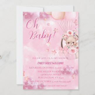 Convite de Churrasco de Bebê Rosa Fofo