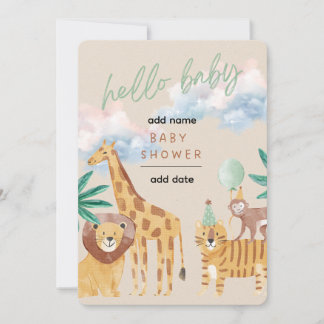Convite de Churrasco de Bebê Safari em Aquarela |