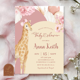 Convite de Churrasco de Bebê Savana Girafa Rosa Bo