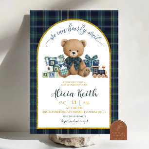 Convite de Churrasco de Bebê Urso Azul Verde Luxuo