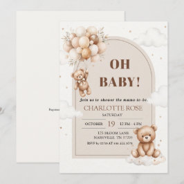 Convite de Churrasco de Bebê Urso em Aquarela