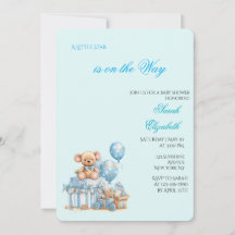 Convite de Churrasco de Bebê Urso Teddy Azul