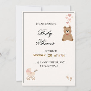 Convite de Churrasco de Bebê Urso Teddy Elegante