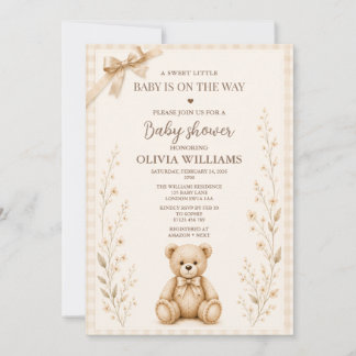 Convite de Churrasco de Bebê Urso Teddy Neutro