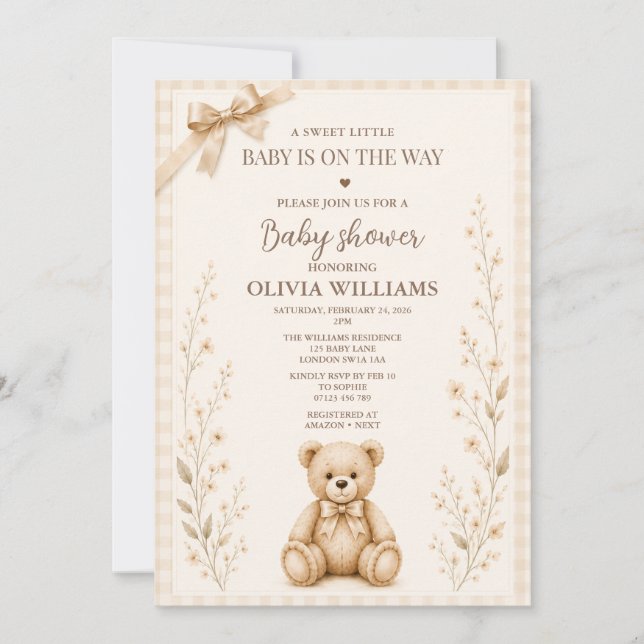 Convite de Churrasco de Bebê Urso Teddy Neutro (Frente)