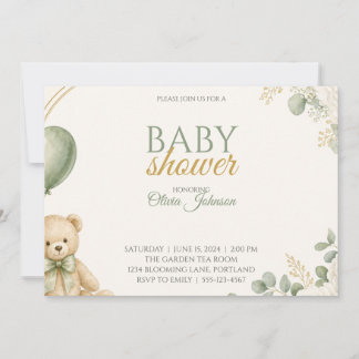 Convite de Churrasco de Bebê Urso Teddy Verde Sage