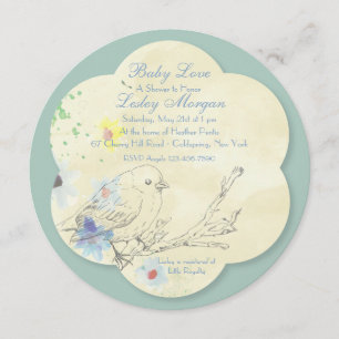 Convite de Churrasco de Bebê Watercolor Baby Bird