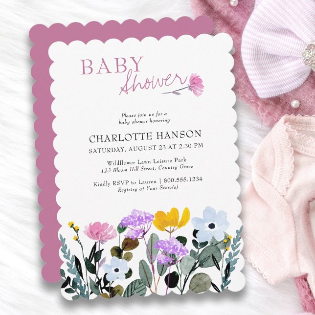 Convite de Churrasco de Bebê Wildflower Lawn Prett (Baby Shower invitiation from my Wildflower Lawn baby shower collection)