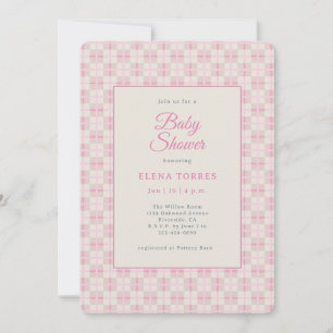 Convite de Churrasco de Bebê Xadrez Rosa Preppy
