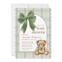 Convite de Churrasco de Bebê Xadrez Sage com Urso 