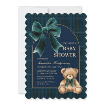 Convite de Churrasco de Bebê Xadrez Verde Urso Ted