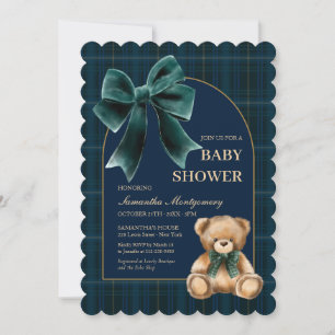 Convite de Churrasco de Bebê Xadrez Verde Urso Ted