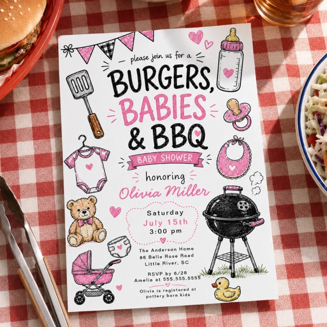 Convite de Churrasco de Bebês para Chá de Bebê (Criador carregado)
