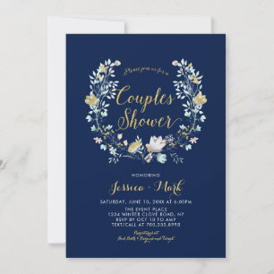 Convite de Churrasco de Casamento Boho Floral Azul