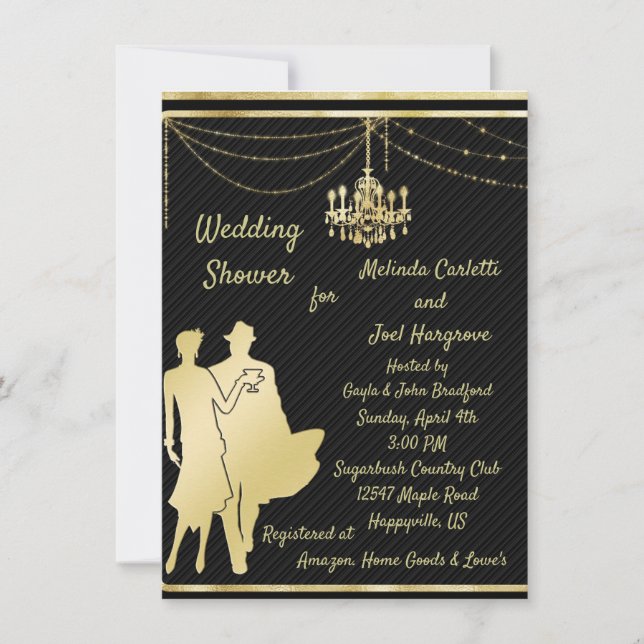 Convite de Churrasco de Casamento de Casais Dourad (Frente)