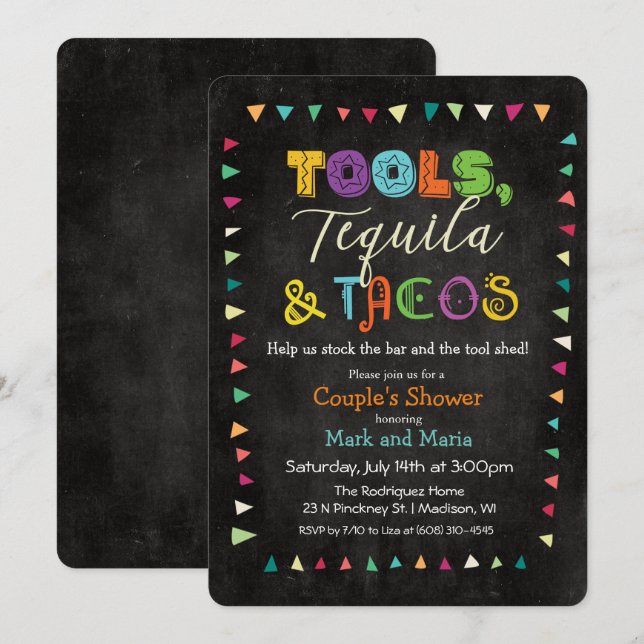 Convite de Churrasco de Casamento Taco & Tequila (Frente/Verso)