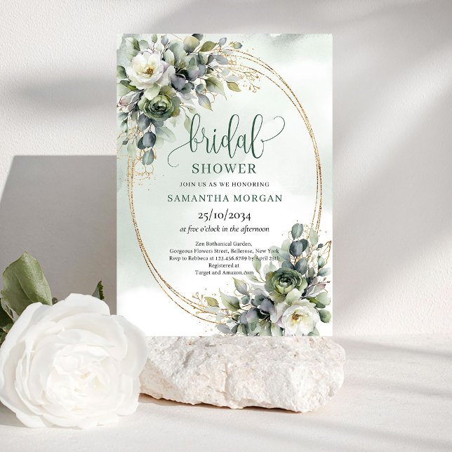 Convite de Churrasco de Noiva Botânico Boho Dourad (Dreamy Botanical Boho Gold Bridal Shower Invitation)