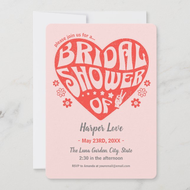 Convite de Churrasco de Noiva Retro Feeling Groovy (Frente)