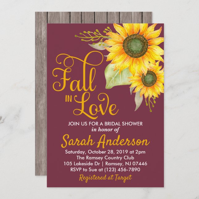 Convite de Churrasco de Noivado - Outono - Girassó (Frente/Verso)