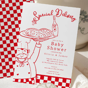Convite de Churrasco de Pizza para Baby Shower Spe
