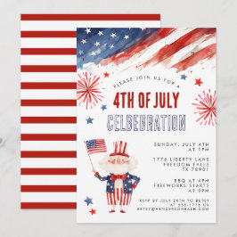 Convite de Churrasco de Quatro de Julho com Fogos 