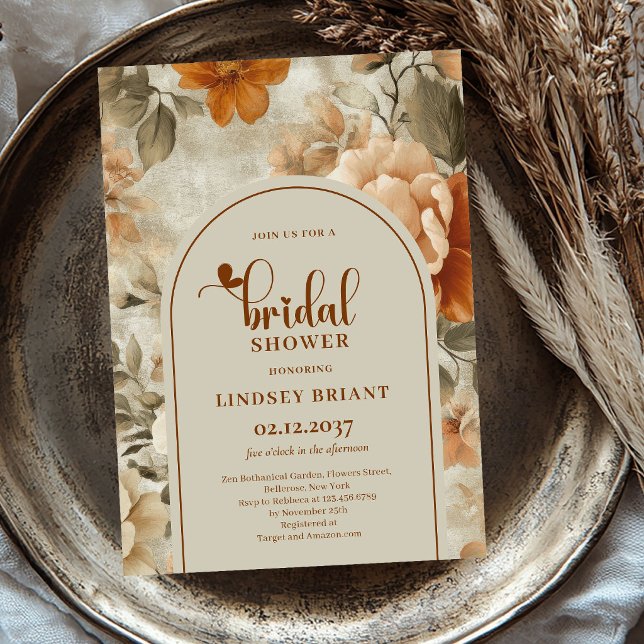 Convite de Churrasco Floral Salvia Terracota Rústi (Rustic Terracotta Sage Floral Bridal Shower Invitation)