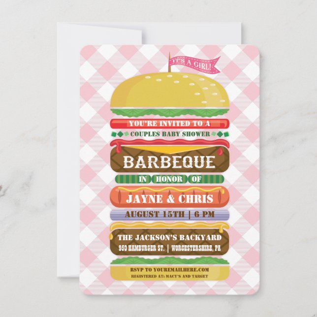 Convite de Churrasco para Baby Shower da Menina Ha (Frente)