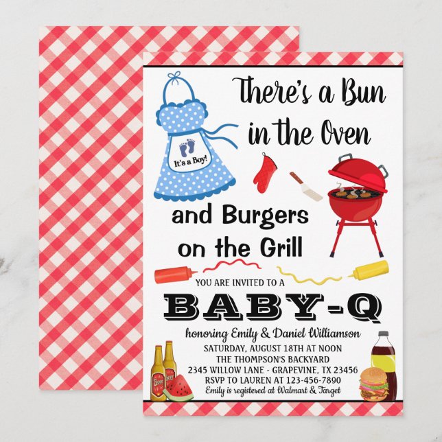 Convite de Churrasco para Baby Shower de Menino (Frente/Verso)