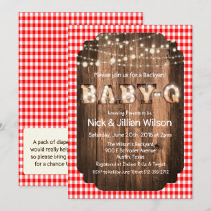 Convite de Churrasco para Chá de Bebê Baby Q Rústi
