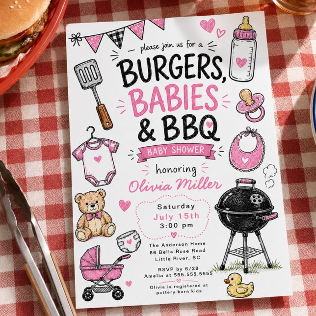 Convite de Churrasco para Chá de Bebê Burgers Babi (Criador carregado)