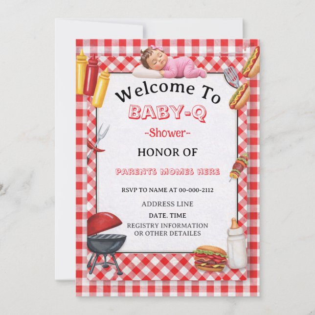 Convite de Churrasco para Chuveiro de Baby-Q & Chu (Frente)