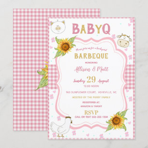 Convite de Churrasco Sunflower Pink Gingham Baby Q