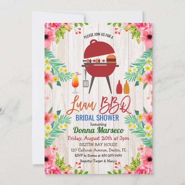 Convite de Churrasco Tropical Luau Aloha para Chá  (Frente)