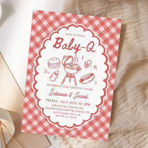 Convite de Churrasco Vermelho Baby-Q Chá de Bebê