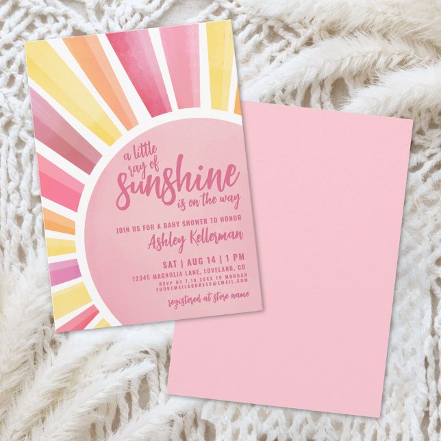 Convite de Chuv de Bebê Boho Sol Rosa (Pink Sun Boho Baby Shower Invitation)