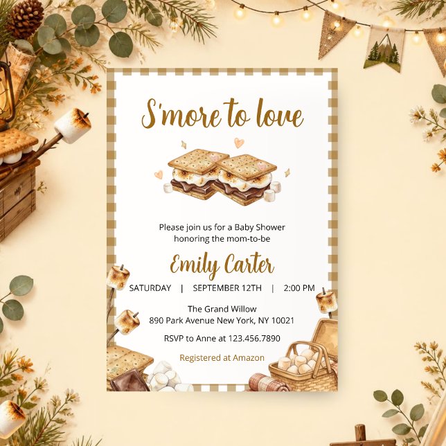 Convite de Chuvá de Bebê 'Mais Amor para S'more' d (Criador carregado)