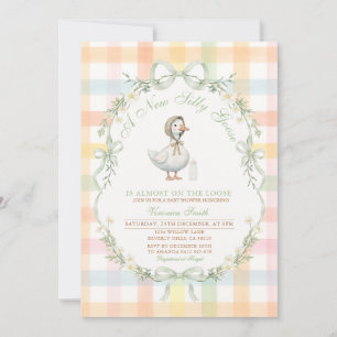 Convite de CHUVA de bebê Pastel Gingham Silly Goos