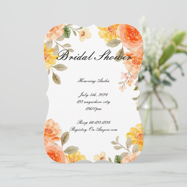 CONVITE DE CHUVA DE NOIVA BOTÂNICO FLORAL LARANJA (Em pé/Frente)