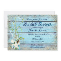 Convite de CHUVA DE NOIVA Tropical Blue Wood Beach