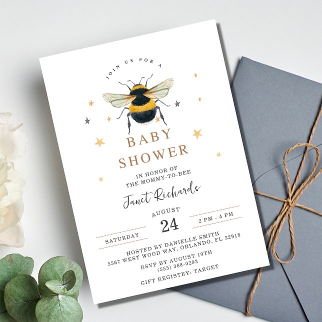 Convite de Chuvada de Bebê Abelha para Mamãe (Mommy to Bee Bumblebee Baby Shower Invitation)