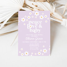 Convite de Chuvada de Bebê Amor Paz Lilás Margarid