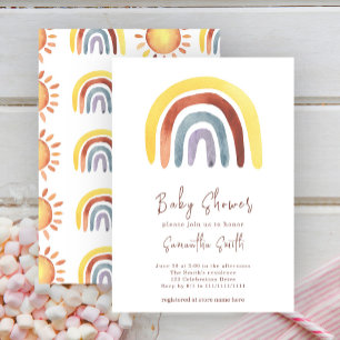 Convite de Chuvada de Bebê Arco-íris Boho Aquarela