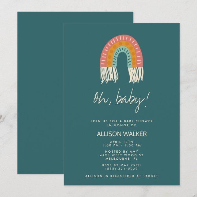 Convite de Chuvada de Bebê Arco-Íris Boho Neutro e (Frente/Verso)