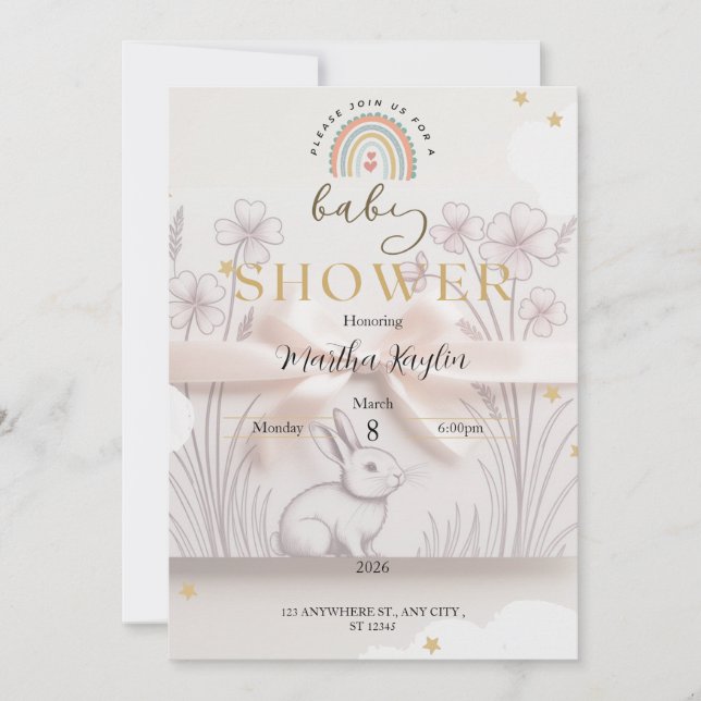 Convite de Chuvada de Bebê Arco-Íris Pastel Edição (Frente)