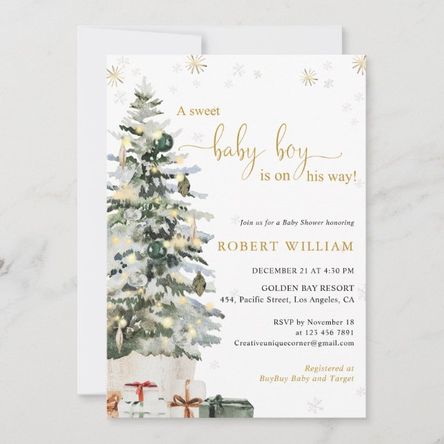 Convite de Chuvada de Bebê Árvore de Natal (Frente)
