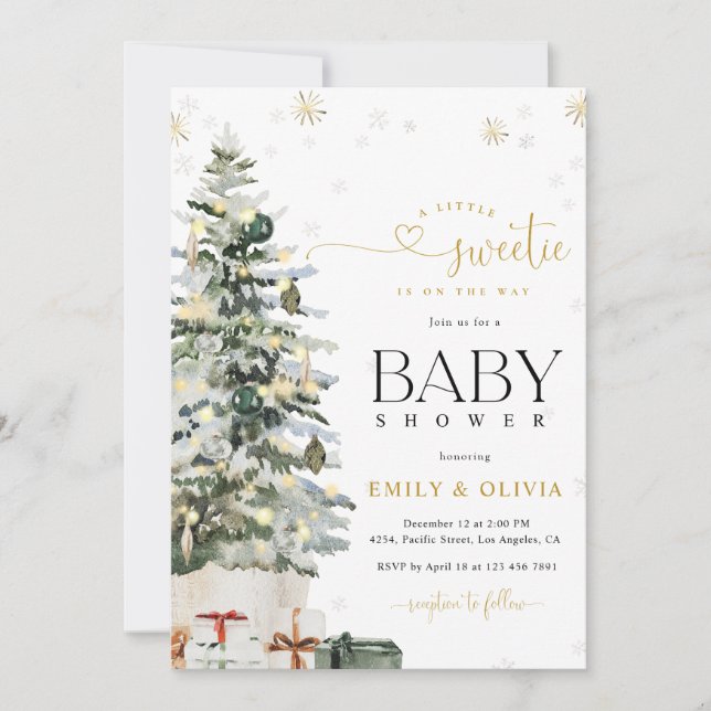 Convite de Chuvada de Bebê Árvore de Natal (Frente)